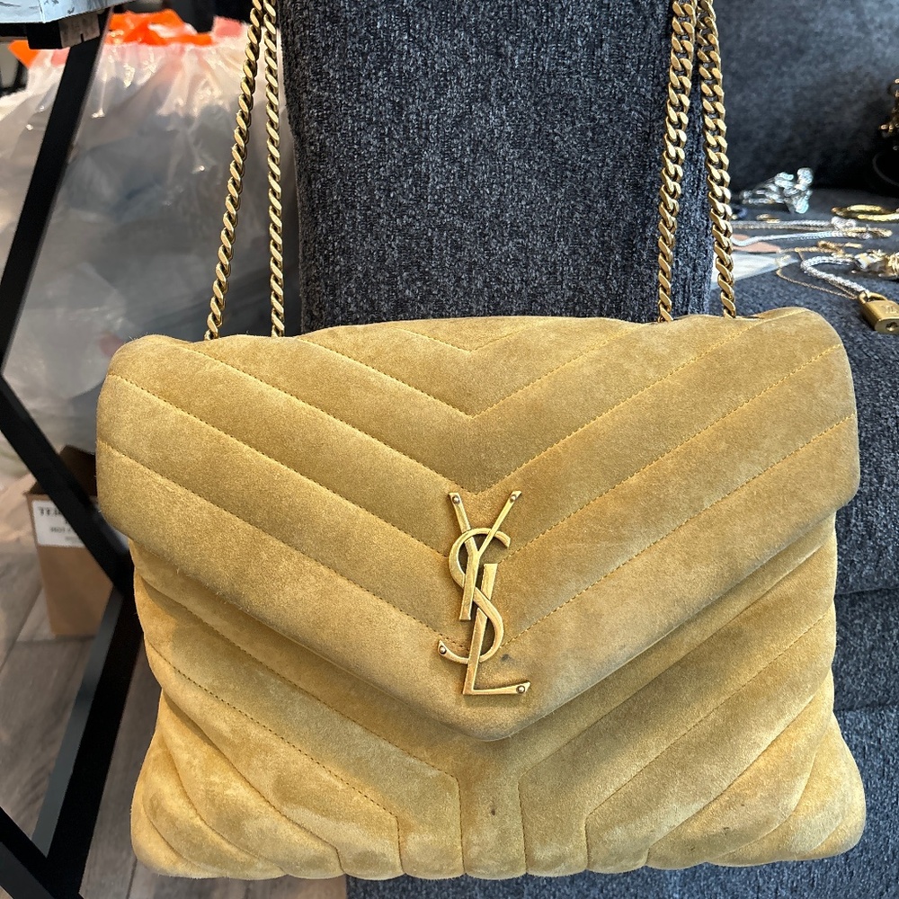 Authentic Yves Saint Laurent Yellow Suede Loulou Medium bag